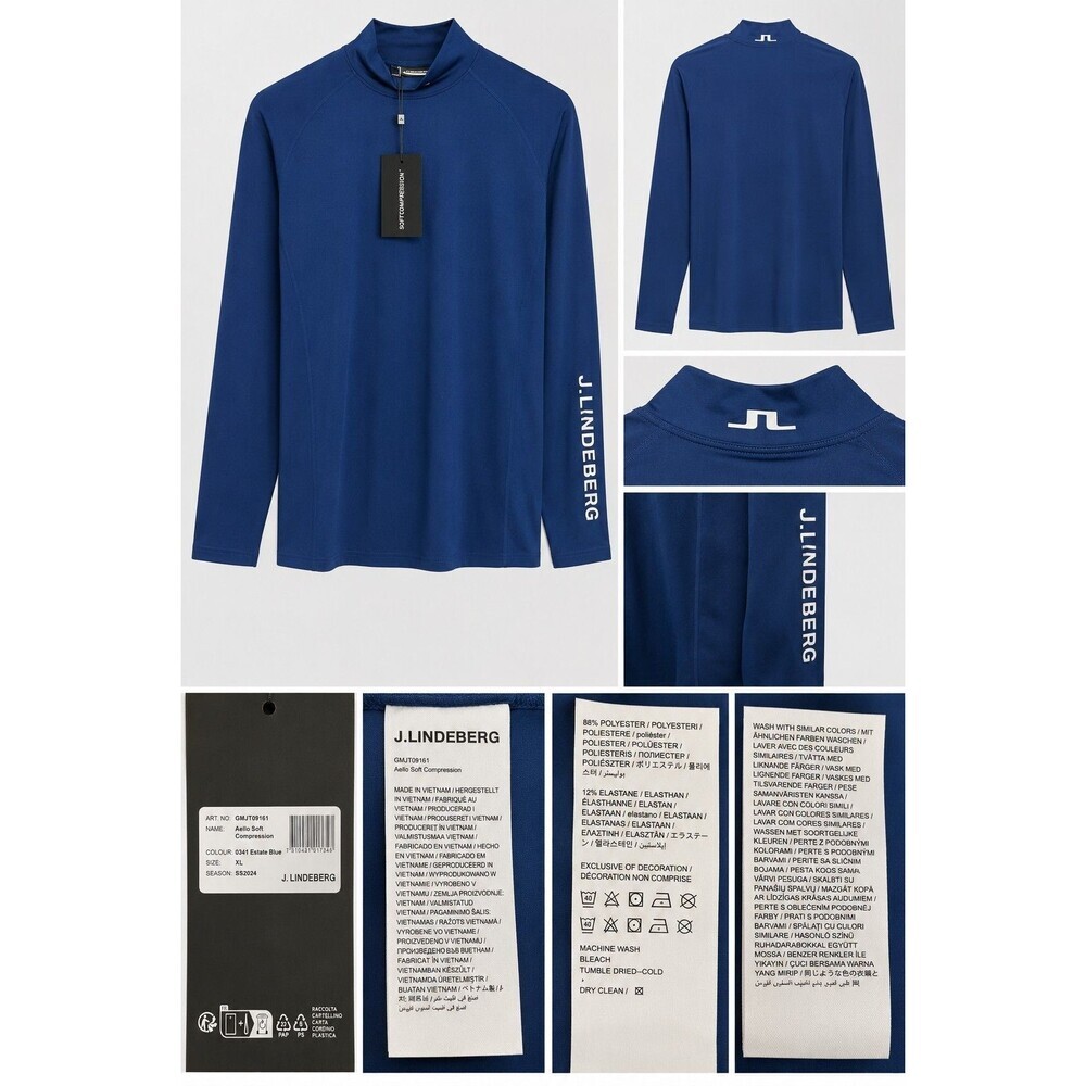 J.Lindeberg Aello Soft Compression Shirt XL Blue Mock Neck Golf Athletic Base...